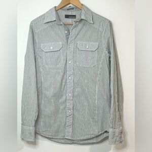 Buckle Black Shirt Men S Small Regular Fit White Blue Stripe Long Sleeve